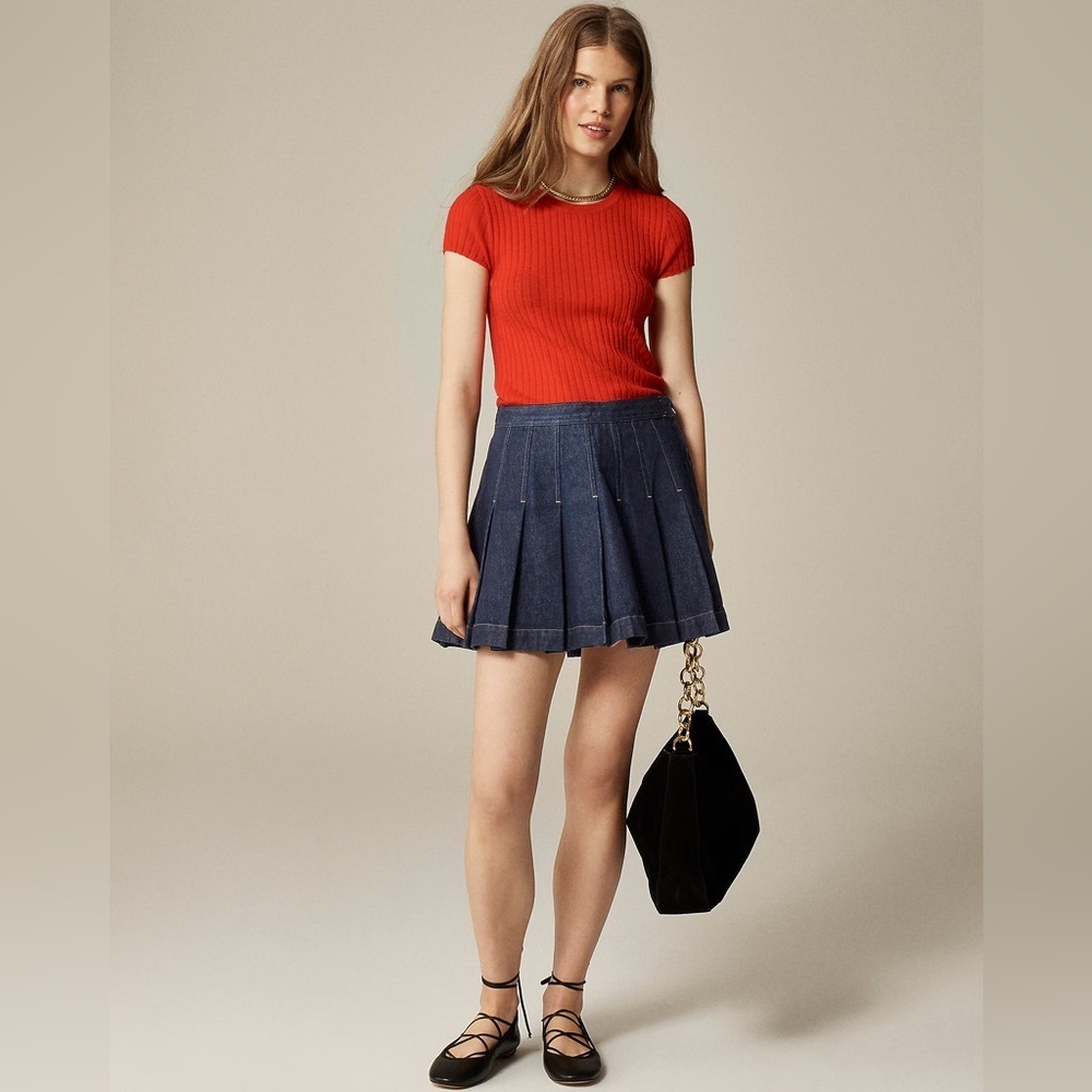 NWT J.Crew Pleated Denim Mini Skirt Size 00P (Petite)